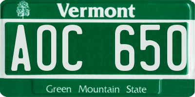VT license plate AOC650