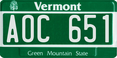 VT license plate AOC651