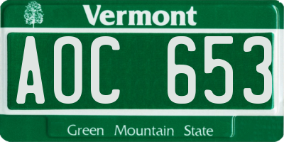 VT license plate AOC653