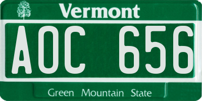VT license plate AOC656