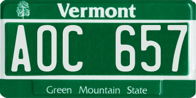 VT license plate AOC657