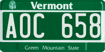 VT license plate AOC658