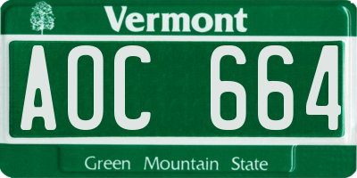 VT license plate AOC664