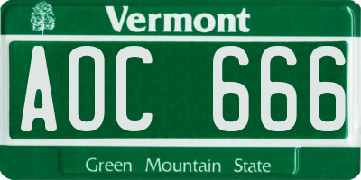 VT license plate AOC666
