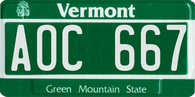 VT license plate AOC667