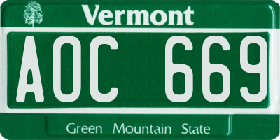 VT license plate AOC669
