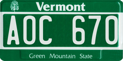 VT license plate AOC670
