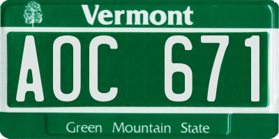 VT license plate AOC671