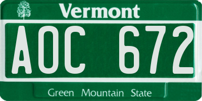 VT license plate AOC672