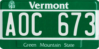 VT license plate AOC673