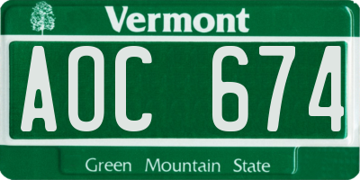 VT license plate AOC674