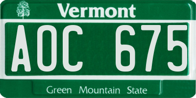 VT license plate AOC675