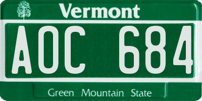VT license plate AOC684