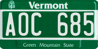 VT license plate AOC685