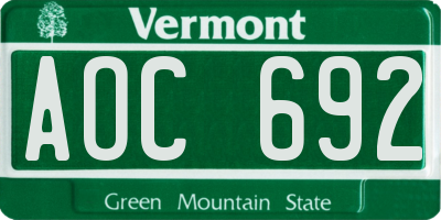 VT license plate AOC692
