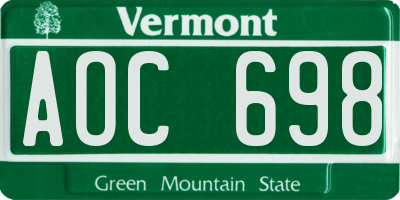 VT license plate AOC698