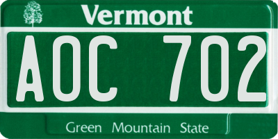 VT license plate AOC702