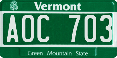 VT license plate AOC703