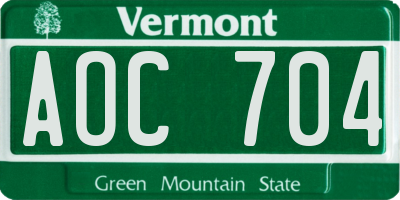 VT license plate AOC704