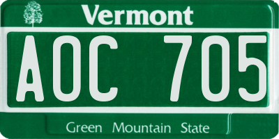VT license plate AOC705