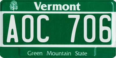VT license plate AOC706