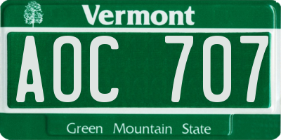 VT license plate AOC707