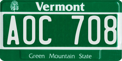 VT license plate AOC708