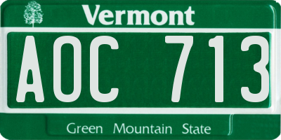 VT license plate AOC713