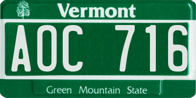 VT license plate AOC716