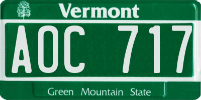 VT license plate AOC717