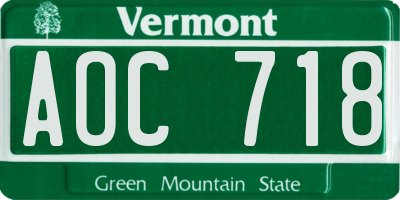 VT license plate AOC718
