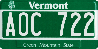 VT license plate AOC722
