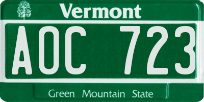 VT license plate AOC723