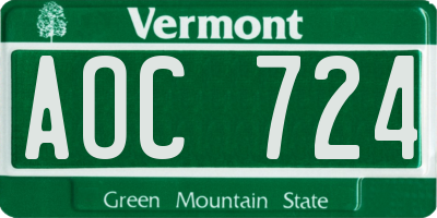 VT license plate AOC724