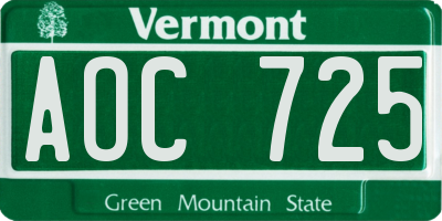 VT license plate AOC725