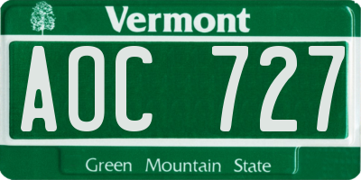 VT license plate AOC727