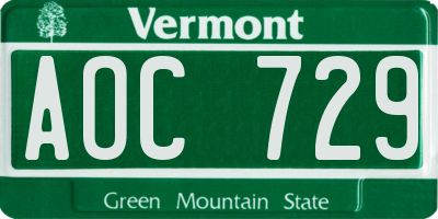 VT license plate AOC729