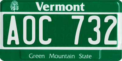 VT license plate AOC732