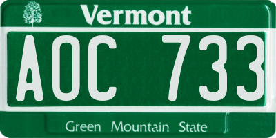 VT license plate AOC733