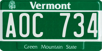 VT license plate AOC734