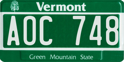 VT license plate AOC748