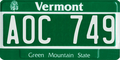VT license plate AOC749
