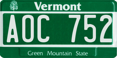 VT license plate AOC752