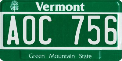 VT license plate AOC756