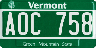 VT license plate AOC758