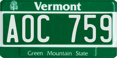 VT license plate AOC759