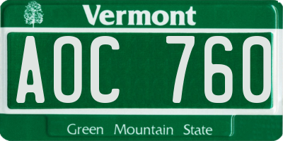 VT license plate AOC760