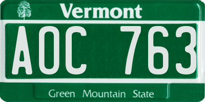 VT license plate AOC763