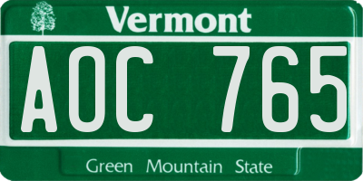 VT license plate AOC765