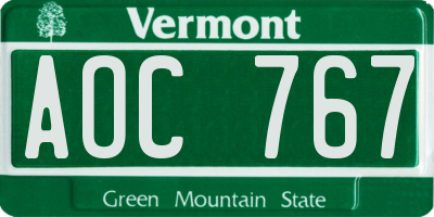 VT license plate AOC767